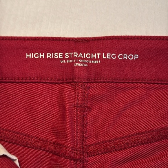 NWOT Chico's Cherry Red High-Rise Straight-Leg Crops US Size 8 Chico's Size 1 - Picture 7 of 13